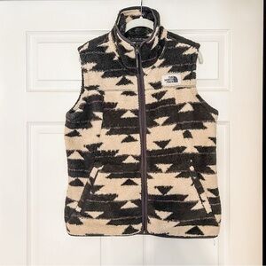 The North Face Black and Cream Patterned Fleece Vest